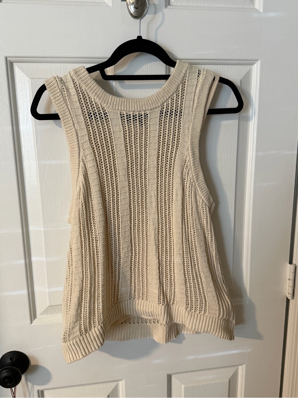 Sleeveless Cream Knit Openweave Tank Top